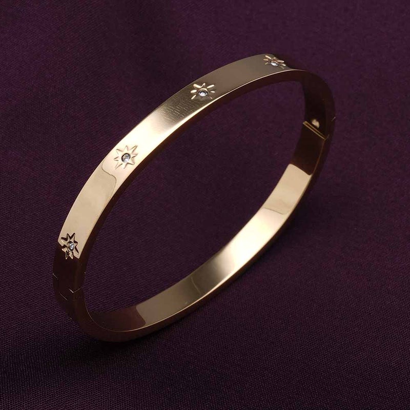 PALMONAS 18k Gold Tone Plated Floral Diamonds Bangle Bracelet
 for Women - Image 2